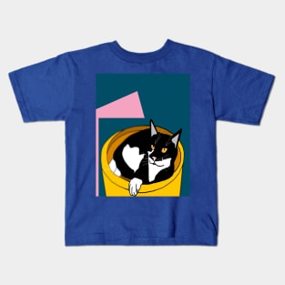 Cute Tuxedo Cat laying in a fruit bowl.  Copyright TeAnne Kids T-Shirt